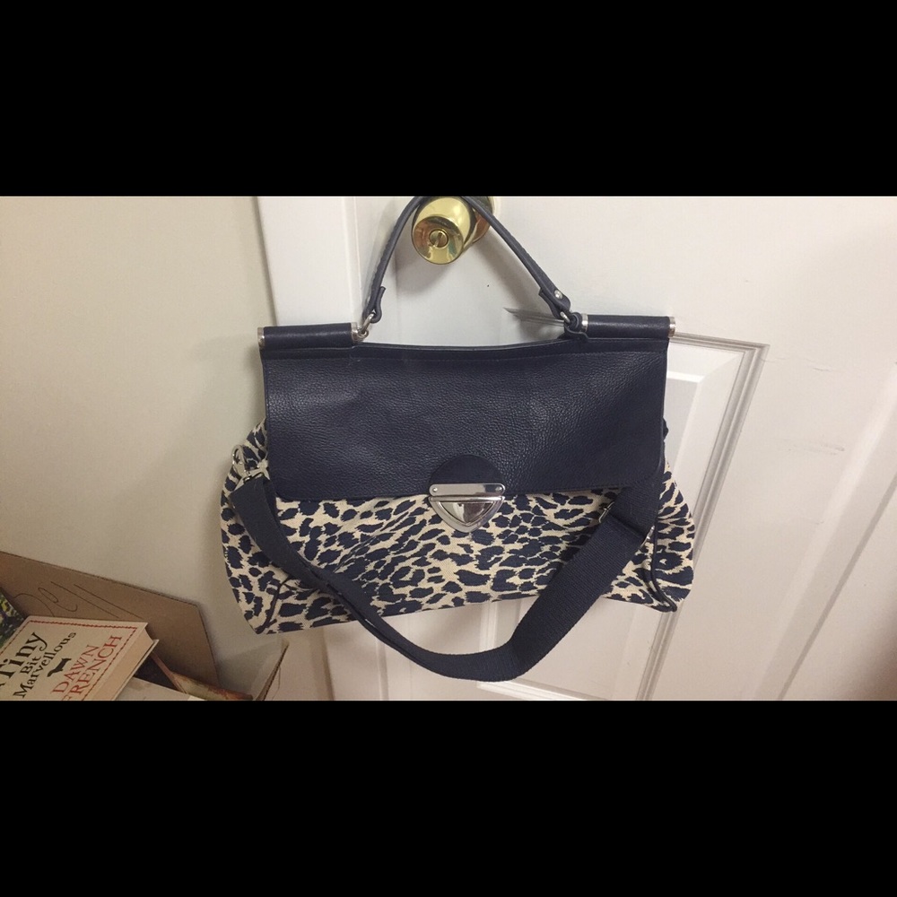 Navy and cream handbag
